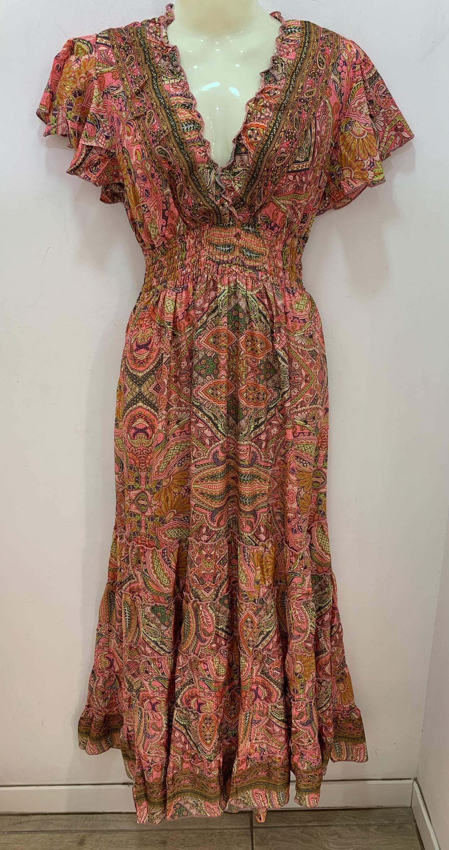 Vestido 1023A  Rosa Verde Naranja