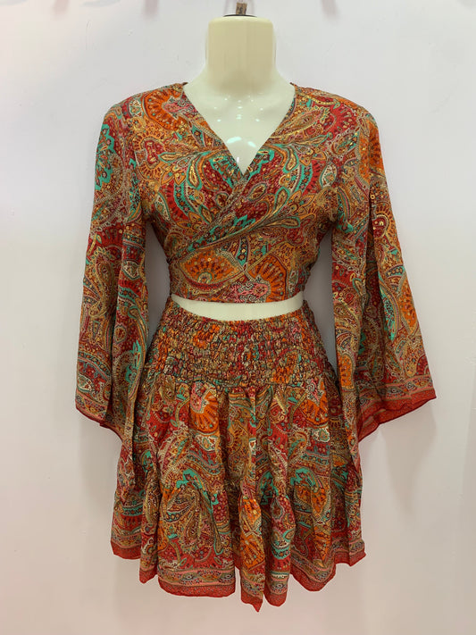 Conjunto Corto 026 Falda y Top  Rojo Verde Naranja Rosa