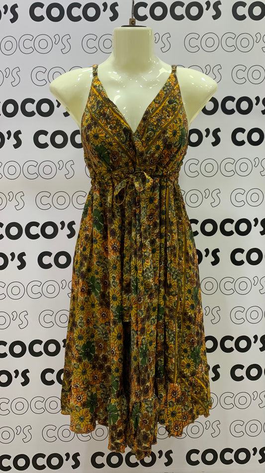 Vestido 220K Flores amarillas Naranjas y Verdes