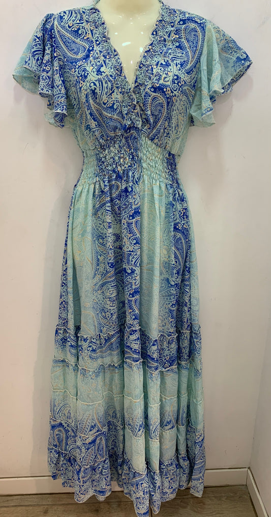 Vestido 1023A Azul Eléctrico Y Celeste