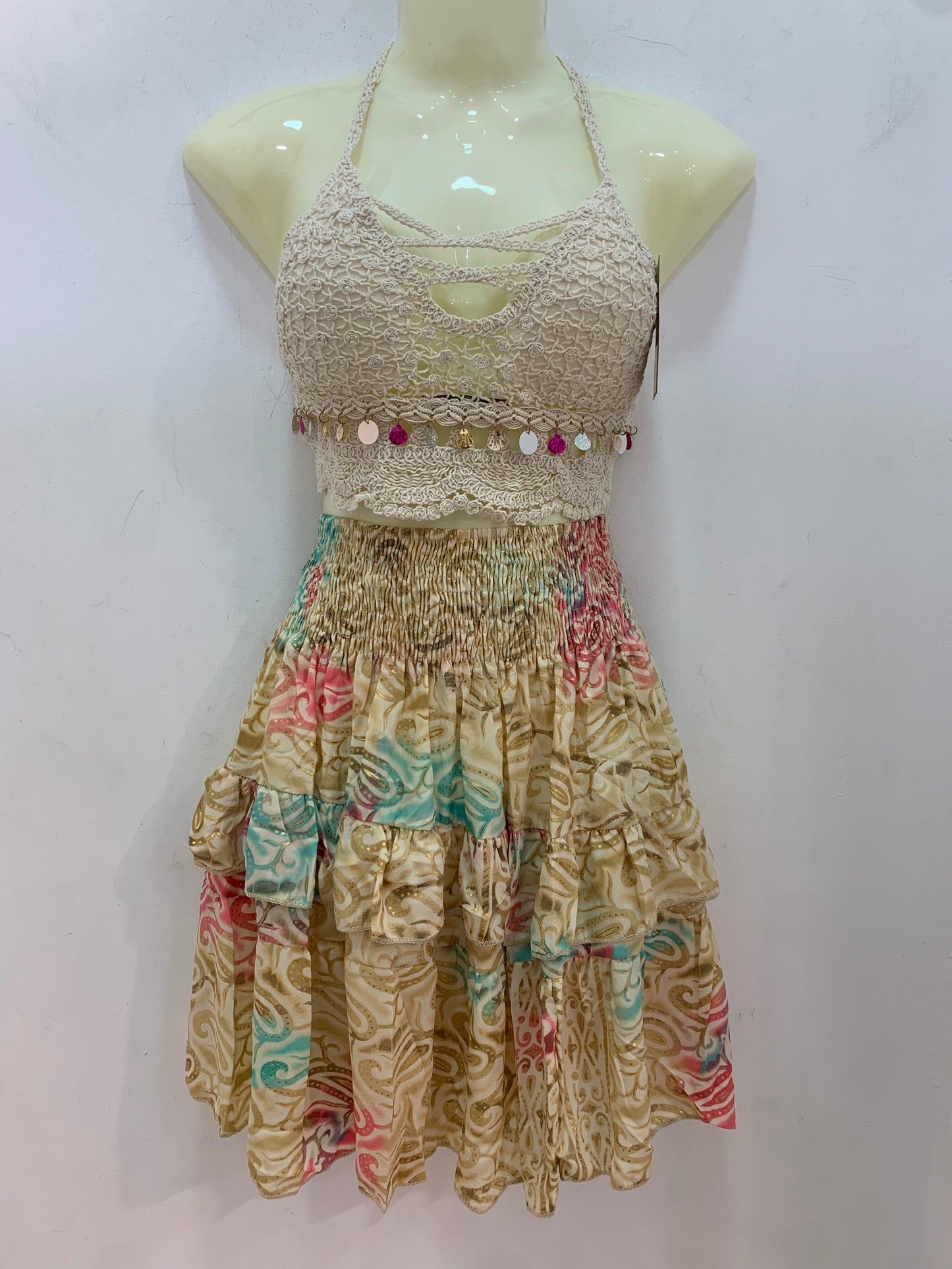 Falda Corta Blueberry Beige,Verde Y Rosa