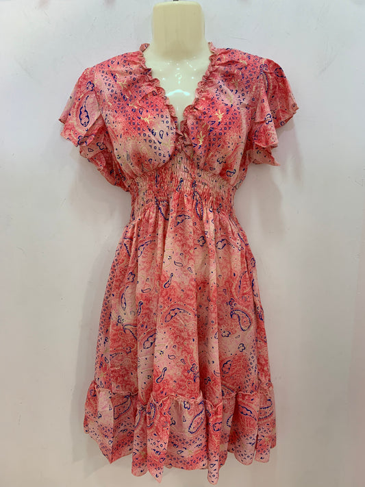 Vestido 1025 Coral y Rosa Claro